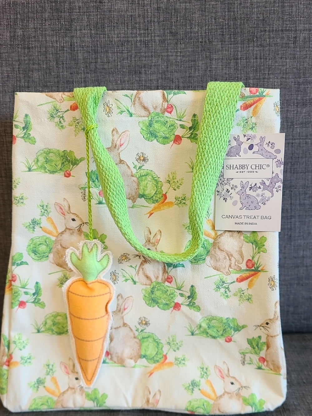 Shabby Chic Bunny & Carrot Canvas Treat Bag in Lime and Orange
